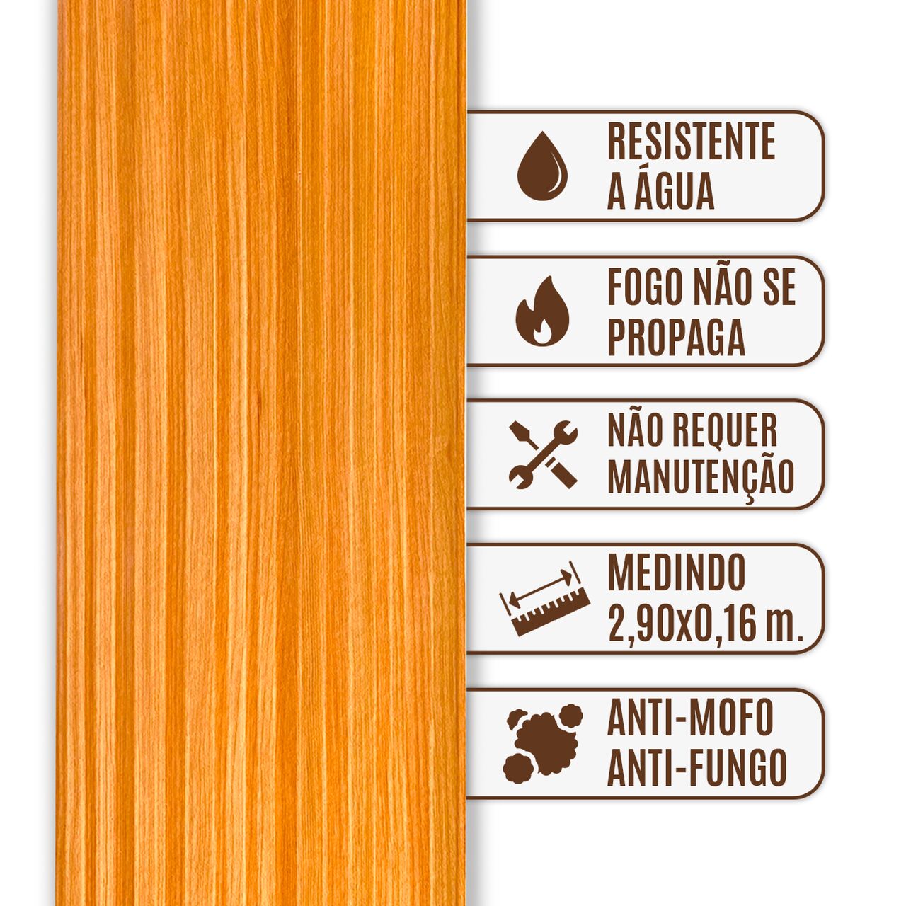 Painel Ripado Cor: Freijó de uso Interno em WPC Hill 2,90m x 16cm (0,464m²)