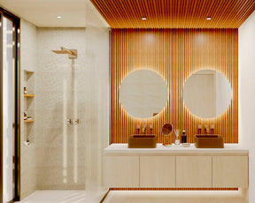 Painel Ripado Cor: Nogueira de uso Interno em WPC Double 2,90m x 18cm (0,522m²)