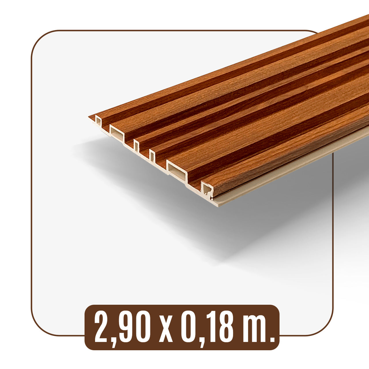 Painel Ripado Cor: Nogueira de uso Interno em WPC Double 2,90m x 18cm (0,522m²)