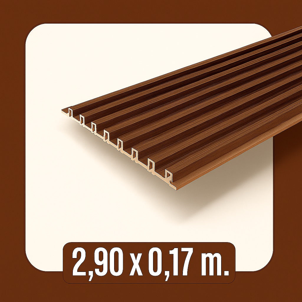 Painel Ripado Slim Interno Cor Nogueira em WPC 290 x 17cm (0,493m²)