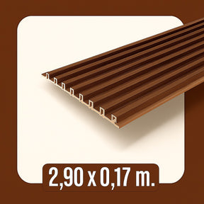 Painel Ripado Slim Interno Cor Nogueira em WPC 290 x 17cm (0,493m²)
