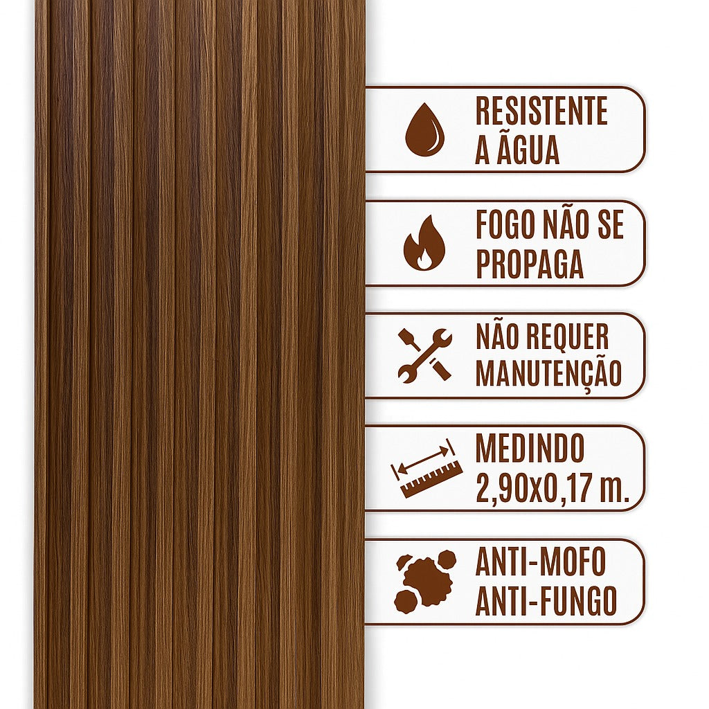 Painel Ripado Slim Interno Cor Nogueira em WPC 290 x 17cm (0,493m²)